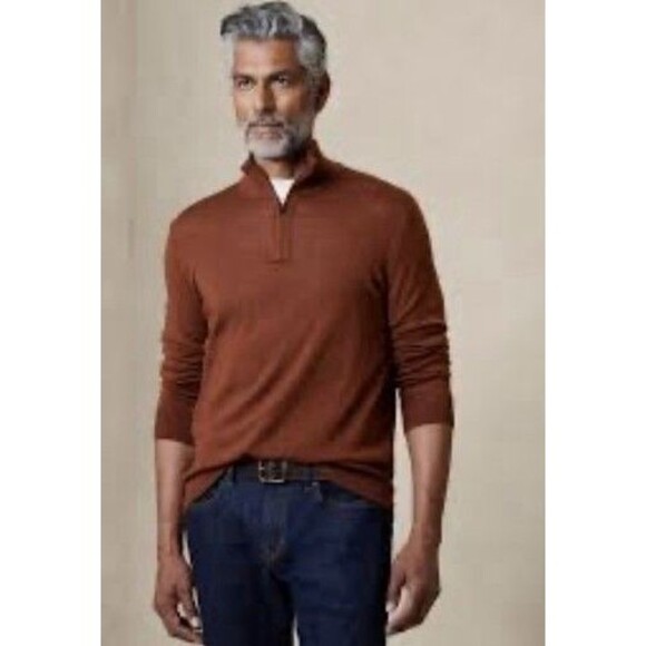 Banana Republic Baruffa Italian Merino 3/4 Zip MockNeck Sweater Men Size Large - Picture 8 of 9